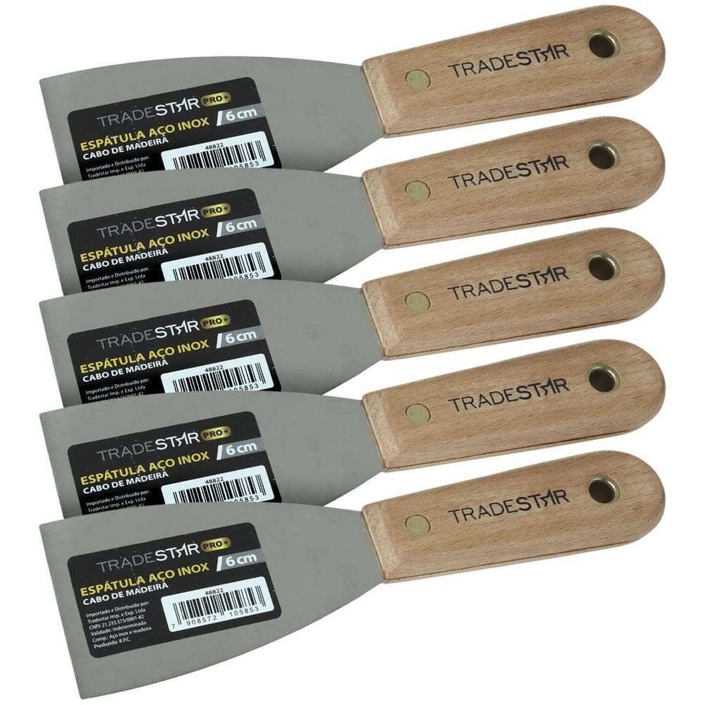 Kit 5 Espátula 6 Cm Aço Inox Multiuso Chapa Gesso Drywal