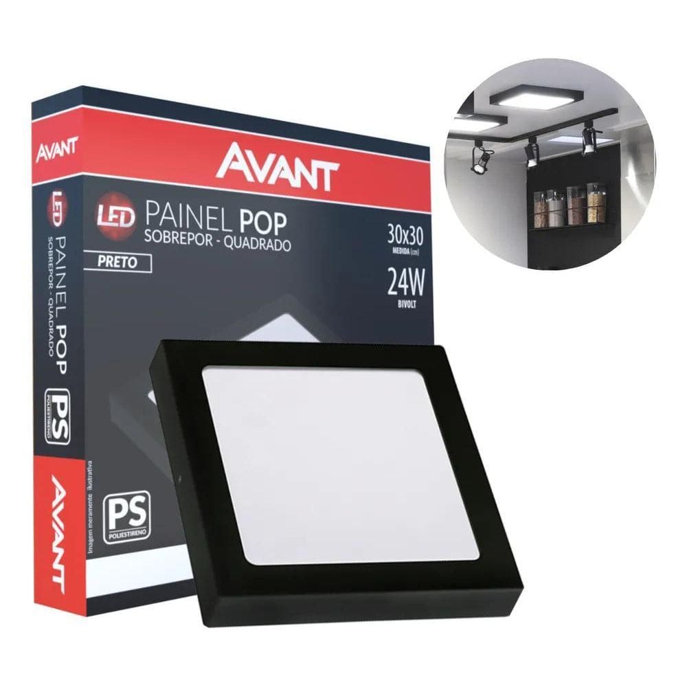 2X Plafon Led Quadrado Sobrepor Branco Painel 24W Slim Preto