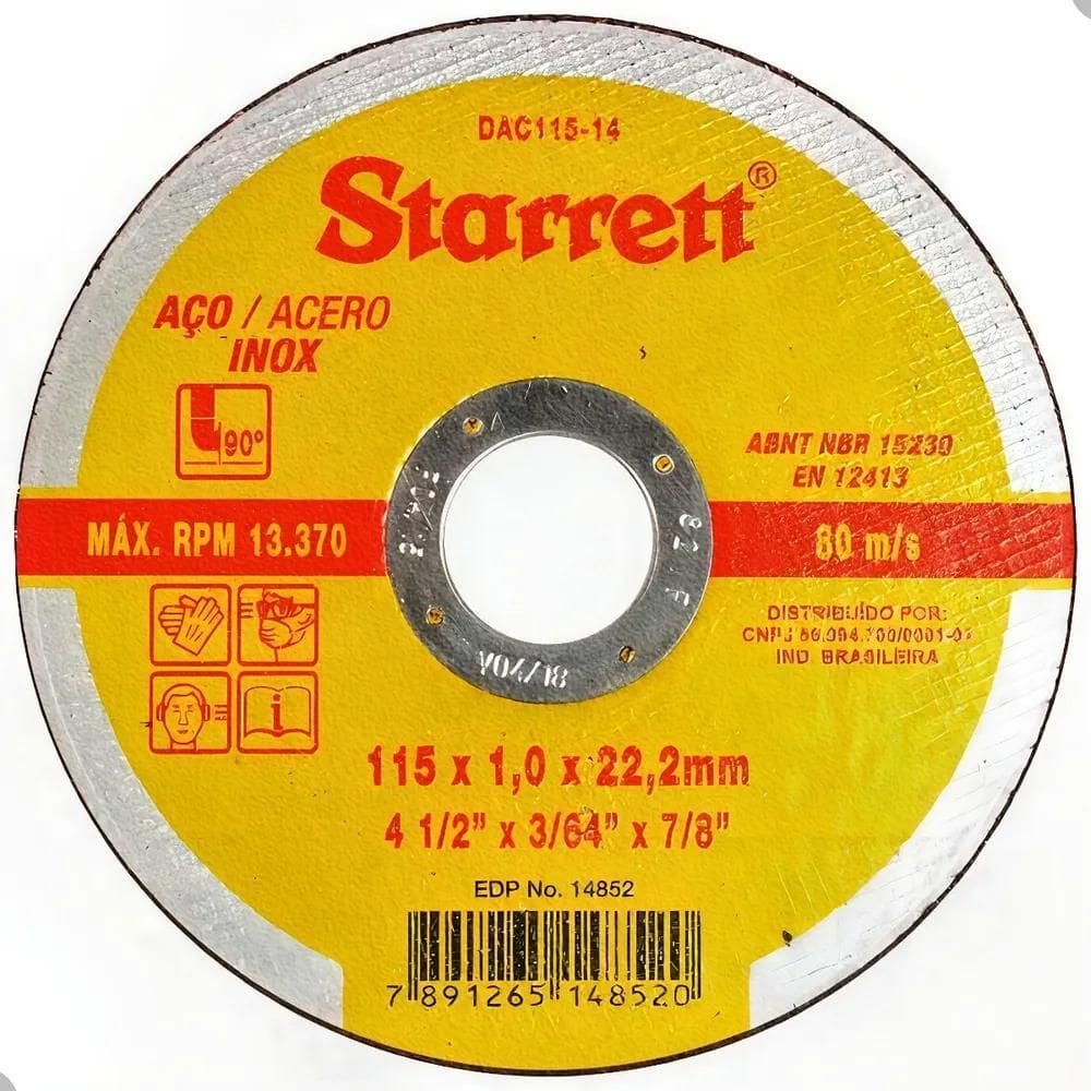 24 Peças Disco De Corte 4.1/2 X 1Mm Starrett Abrasivo 115Mm