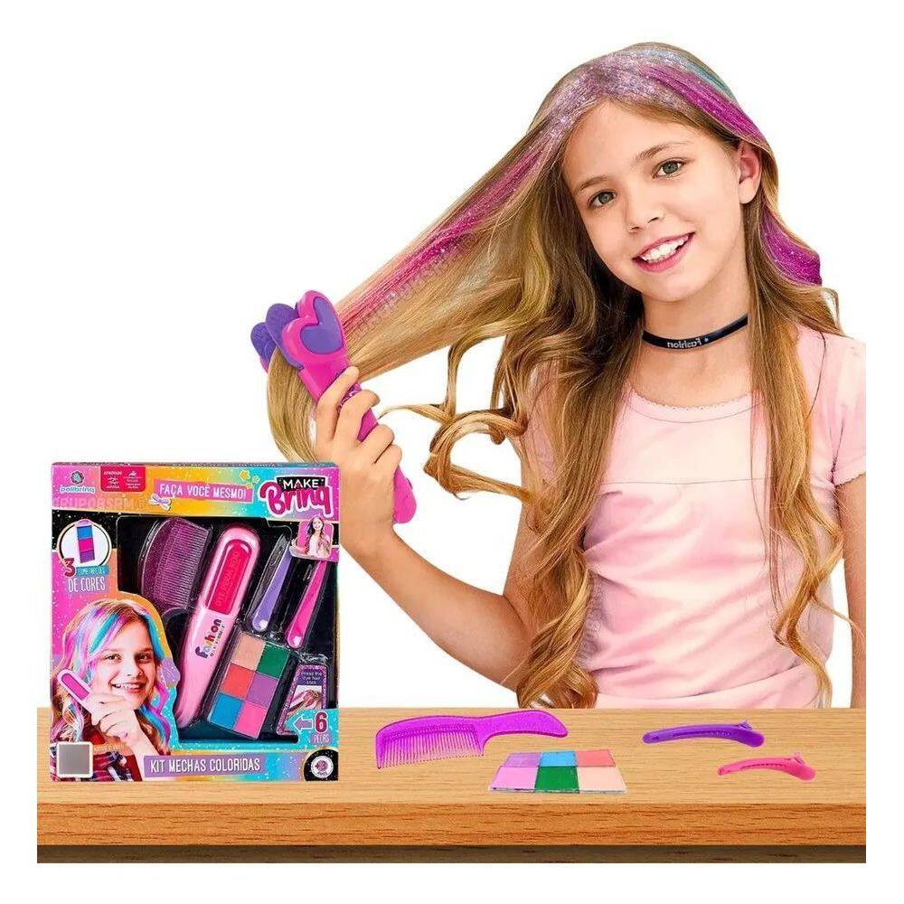 Kit Brinquedo Mechas Coloridas Pinte O Cabelo Beleza Camarim