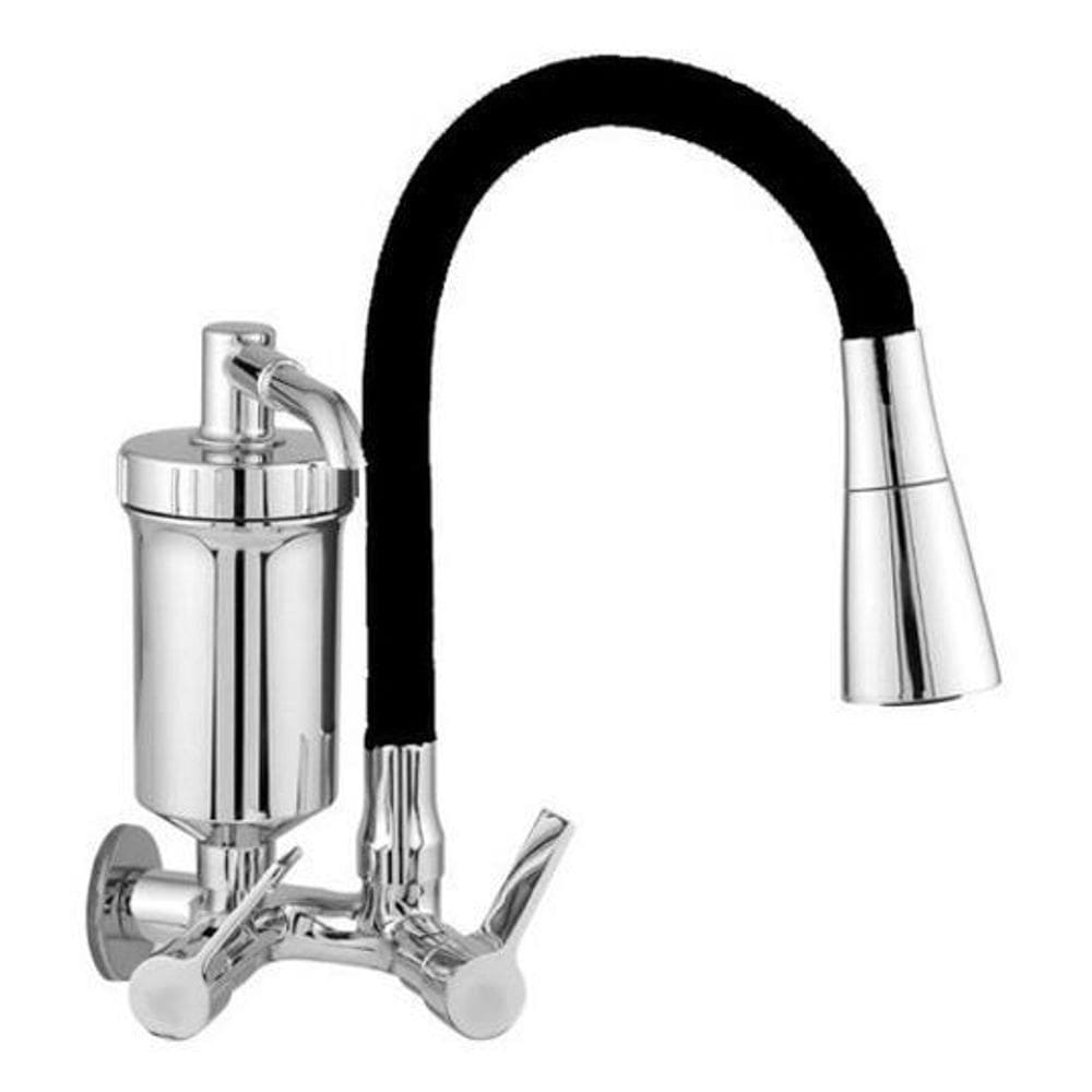 Torneira Bica Móvel Filtro Flexível Jato Preto Ponta Cromada