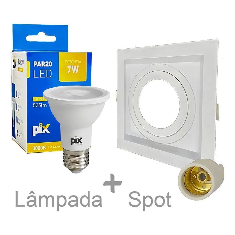 2X Spot Embutido Recuado Par20 Branco + Lâmpada Led Par20 7W