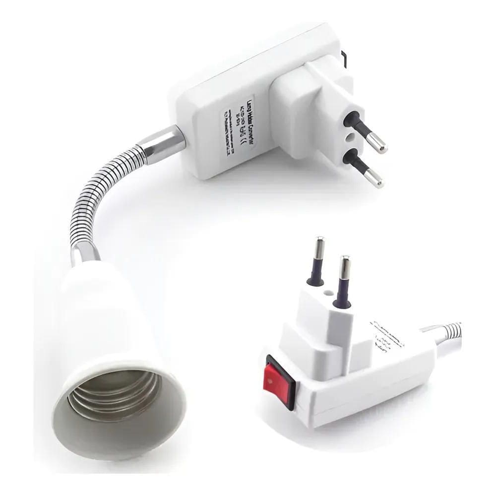 2X Soquete Flexível E27 Adaptador Lâmpada Tomada 20Cm Haste