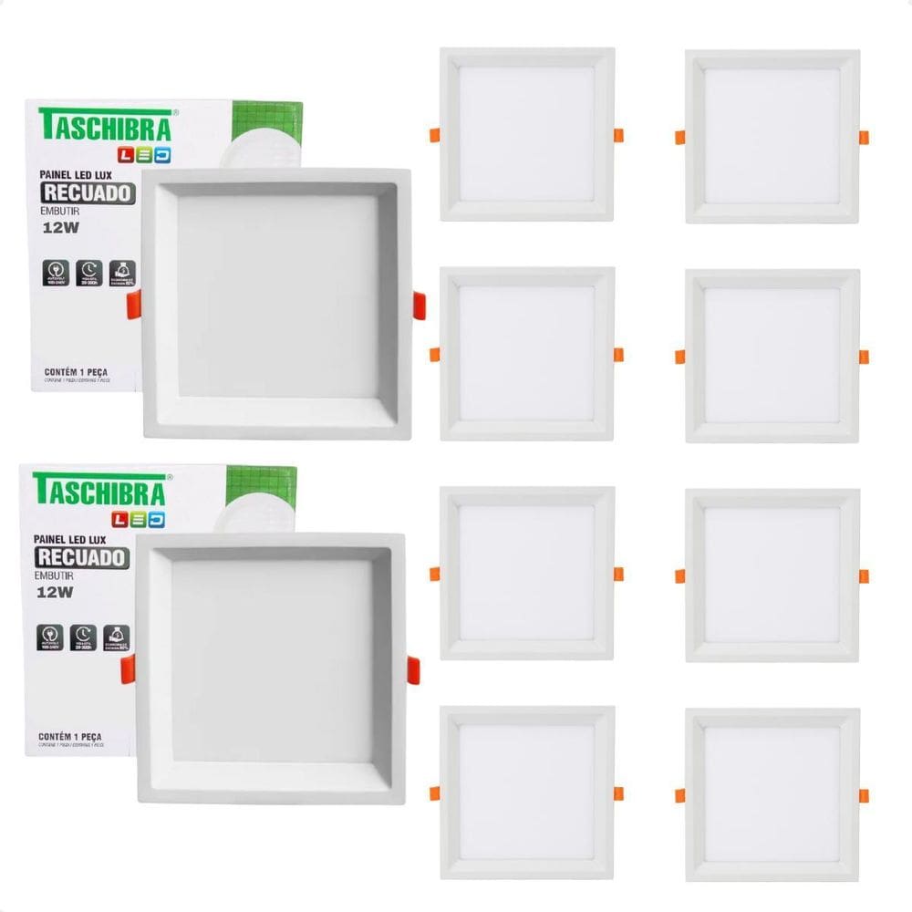 10 Painel De Led Quadrado Embutir Recuado 12W Bivolt 6500K