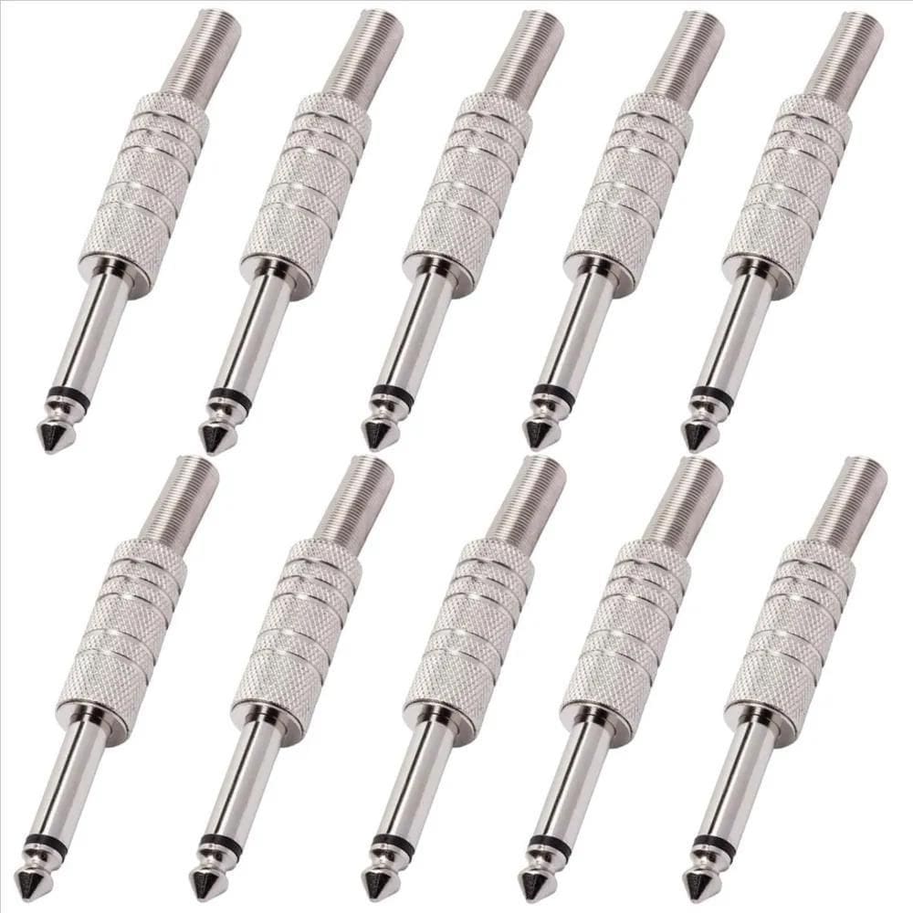 2X Kit 10 Plug P10 Conector Mono Metálico Guitarra Violão Ba