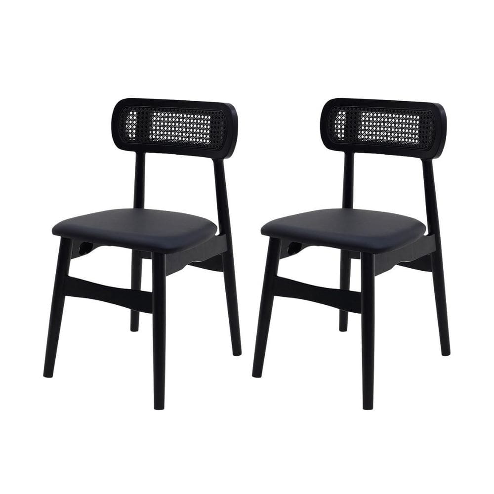 Kit 2 Cadeiras De Jantar Rainer Assento Estofado Preto Base