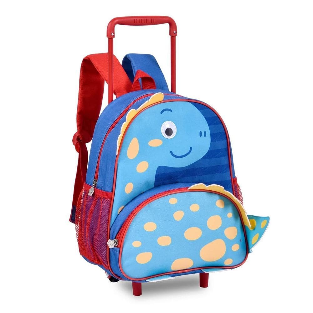 Mochila Rodinhas Dinossauros Bolsa Carrinho Escolar Infantil
