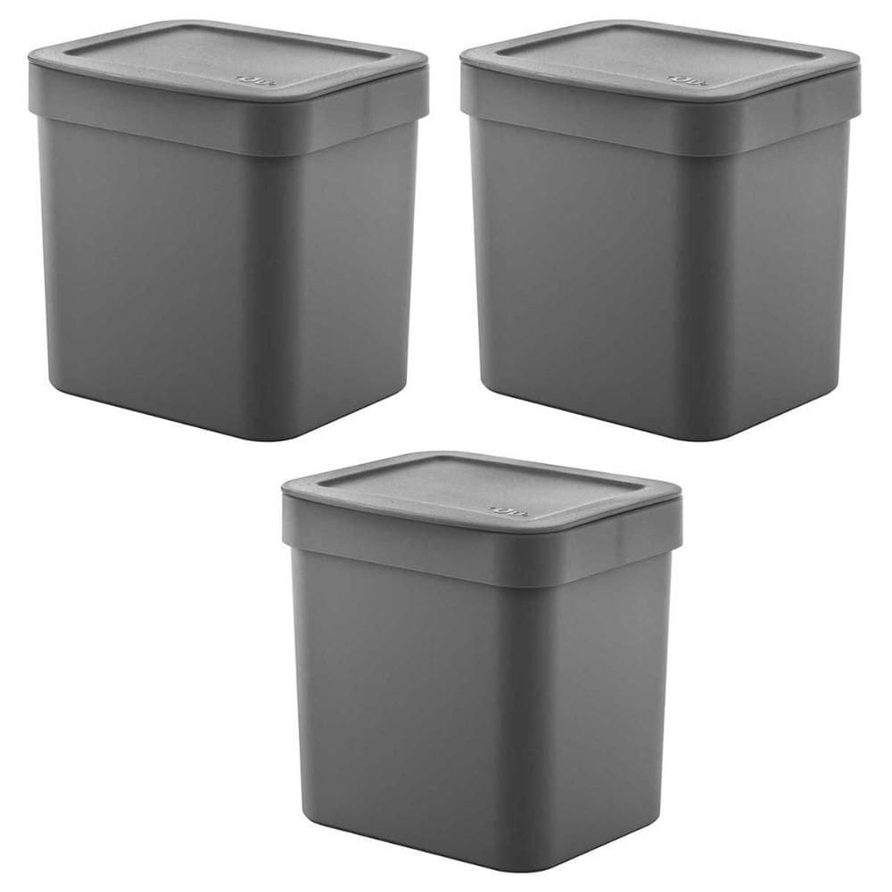 3X Lixeira De Cozinha Pequena 2,5 Litros Ou Trium Cinza