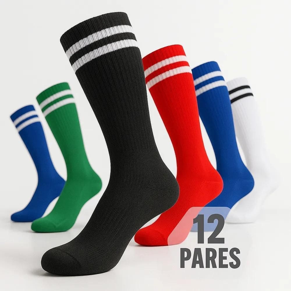 2X Kit 12 Par Meião Futebol Adulto Listrado  Time Cor