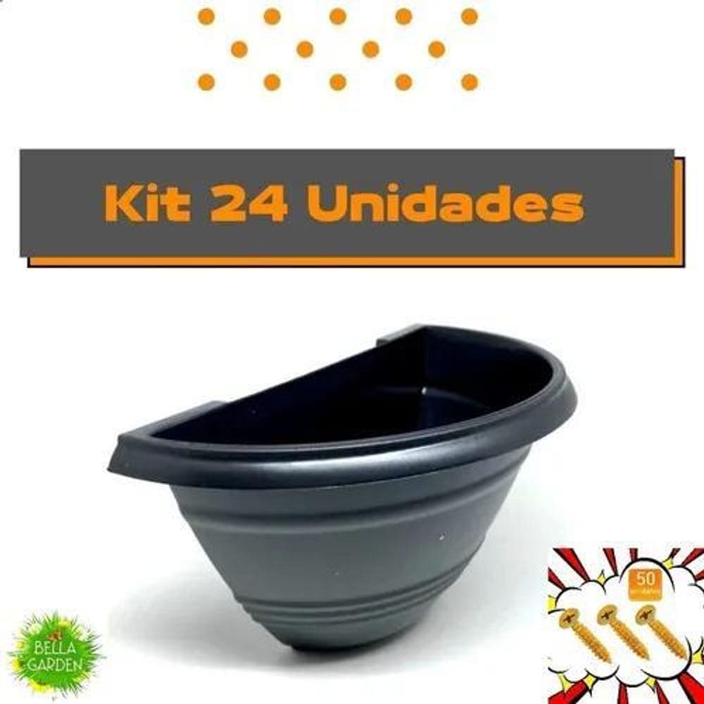 Vaso Meia Lua Preto Jardim Vertical 1 L Kit 24 Peças