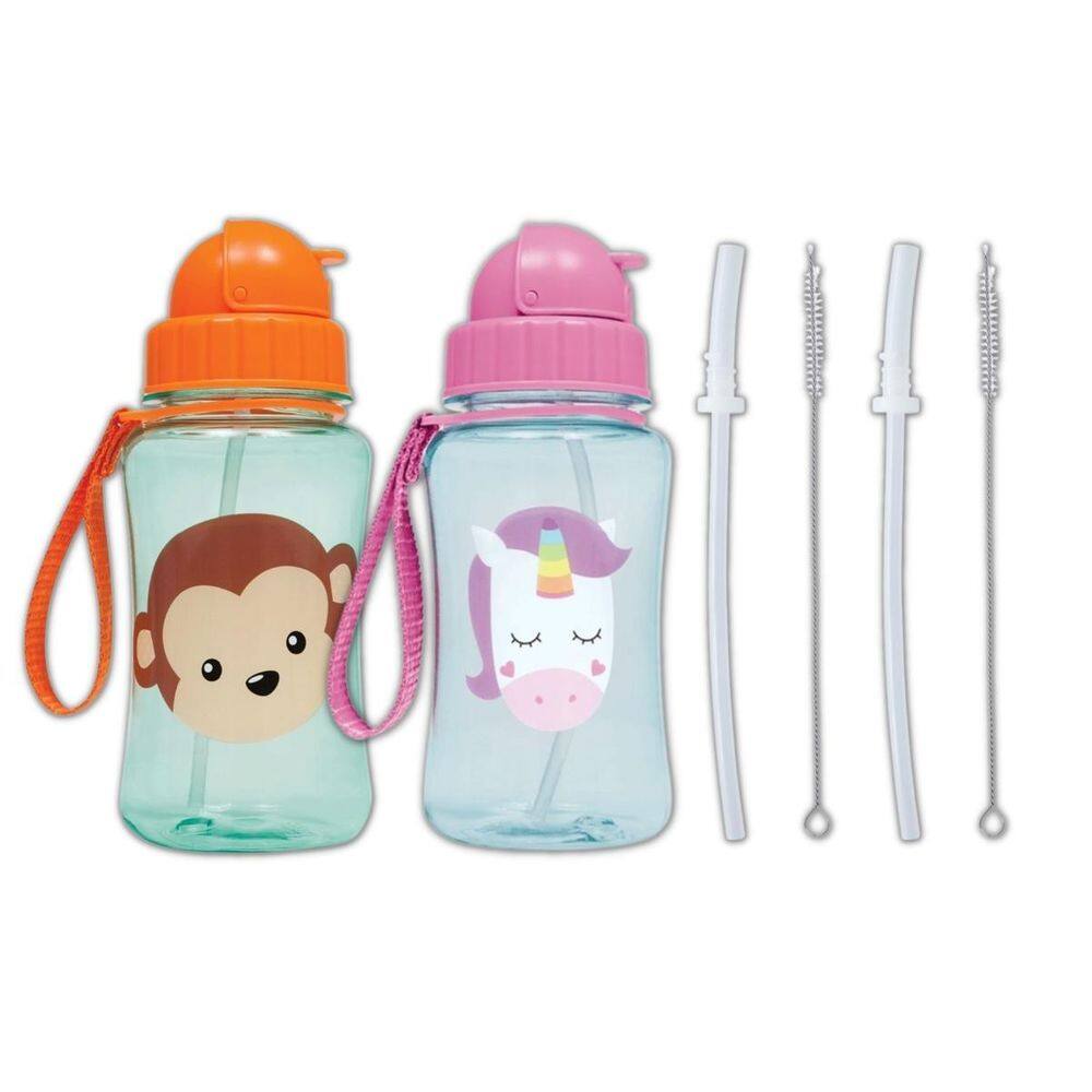 Kit 2 Garrafinhas Infantil 400 Ml Buba 2 Canudos Extra