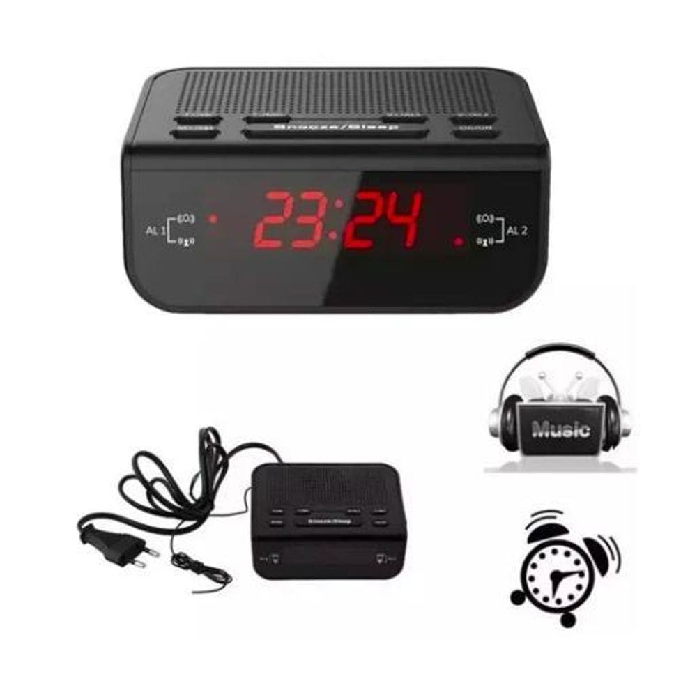 MP - Despertador Ra dio Digital Alarme Duplo