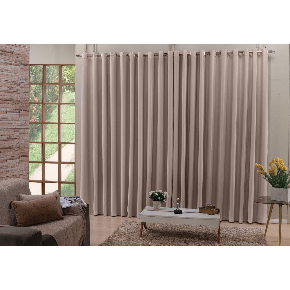 Cortina Blackout Tecido Bege 4,00x2,50 Ilhós Cromado