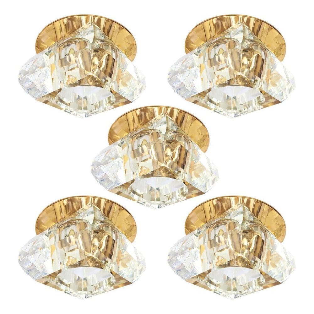 Kit 5 Spot Cristal Base Dourada Embutido Transparente Bet11