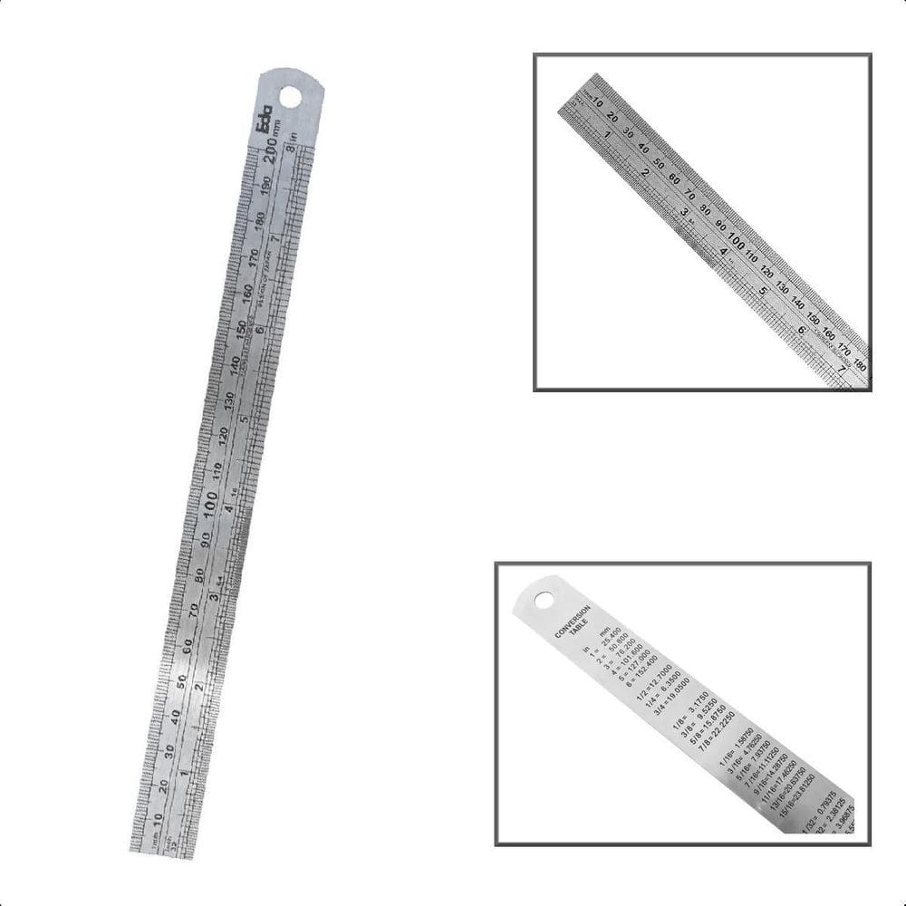 Régua em Aço Inox 200mm EDA 0AR - Medições e Marcações