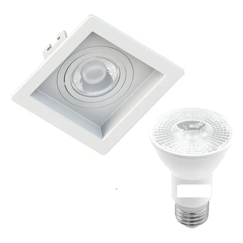 2X Embutido Par20 Recuado Quadrado + Lâmpada Led 7W 4000K Co