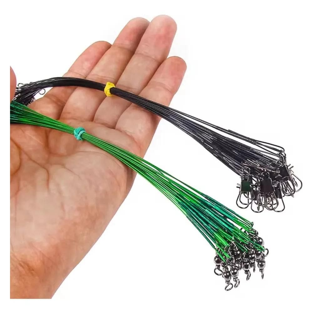 2X Kit 20 Snap Cabo Aço Chicote C Girador Encastoado Pesca 2