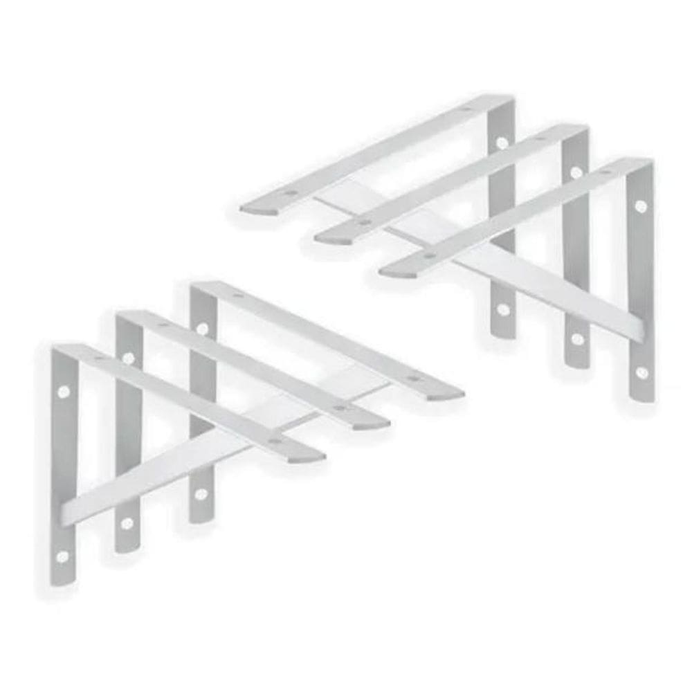 6X Suporte Cantoneira Mão Francesa Branca P/Prateleira 30Cm