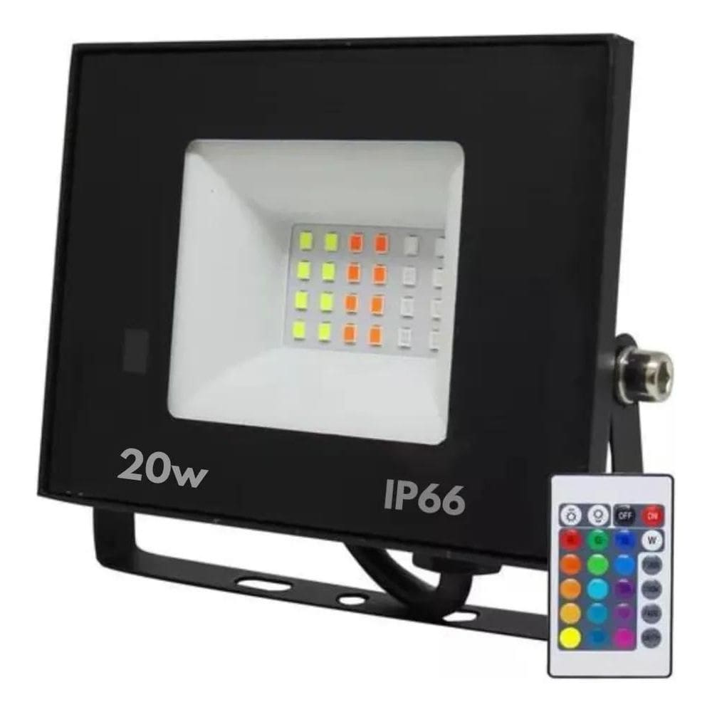 2X Refletor Led Holofote 20W Bivolt Rgb Colorido Com Control