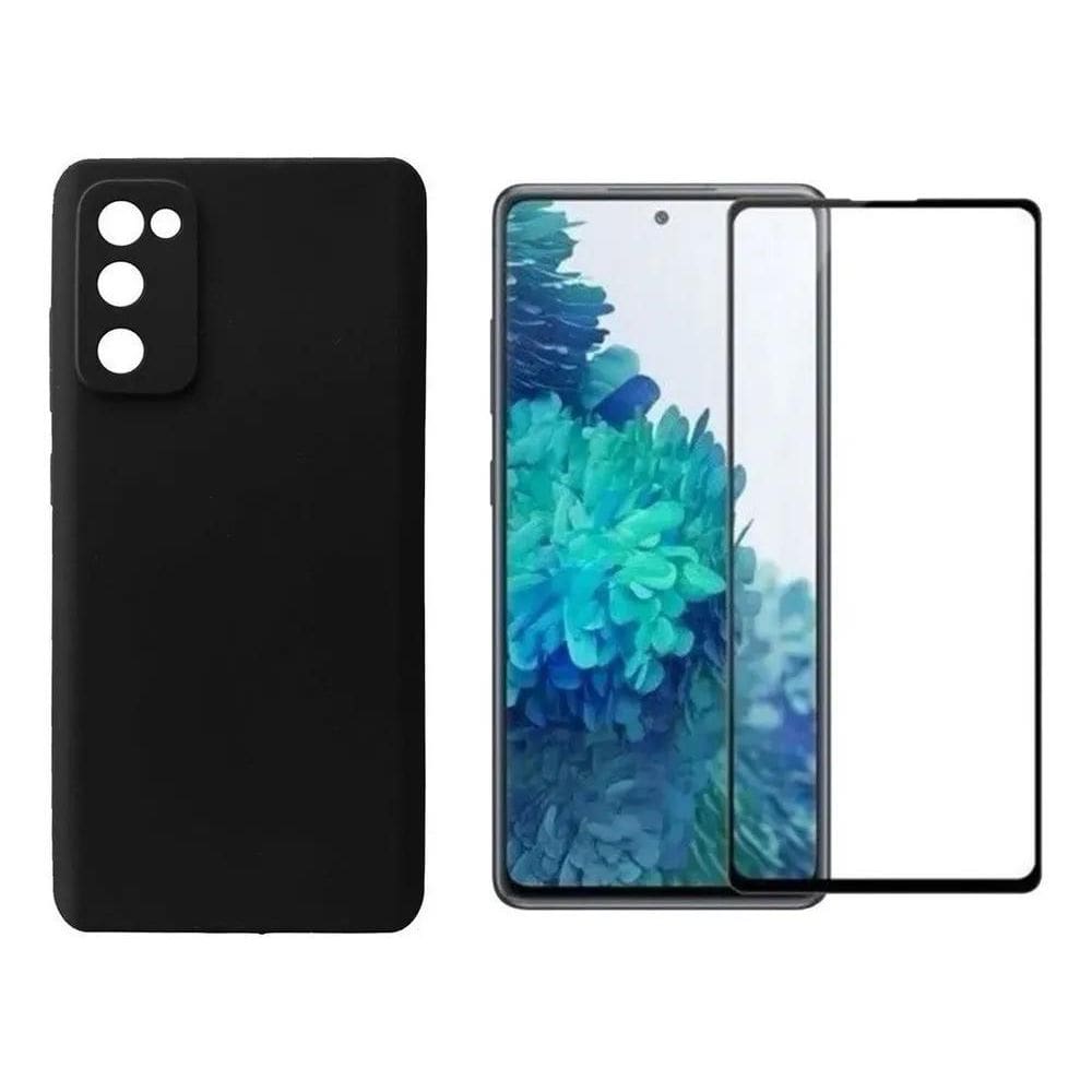 2X Kit Capa Aveludada Preta Para Galaxy S20 Fe + Pelicula 3D