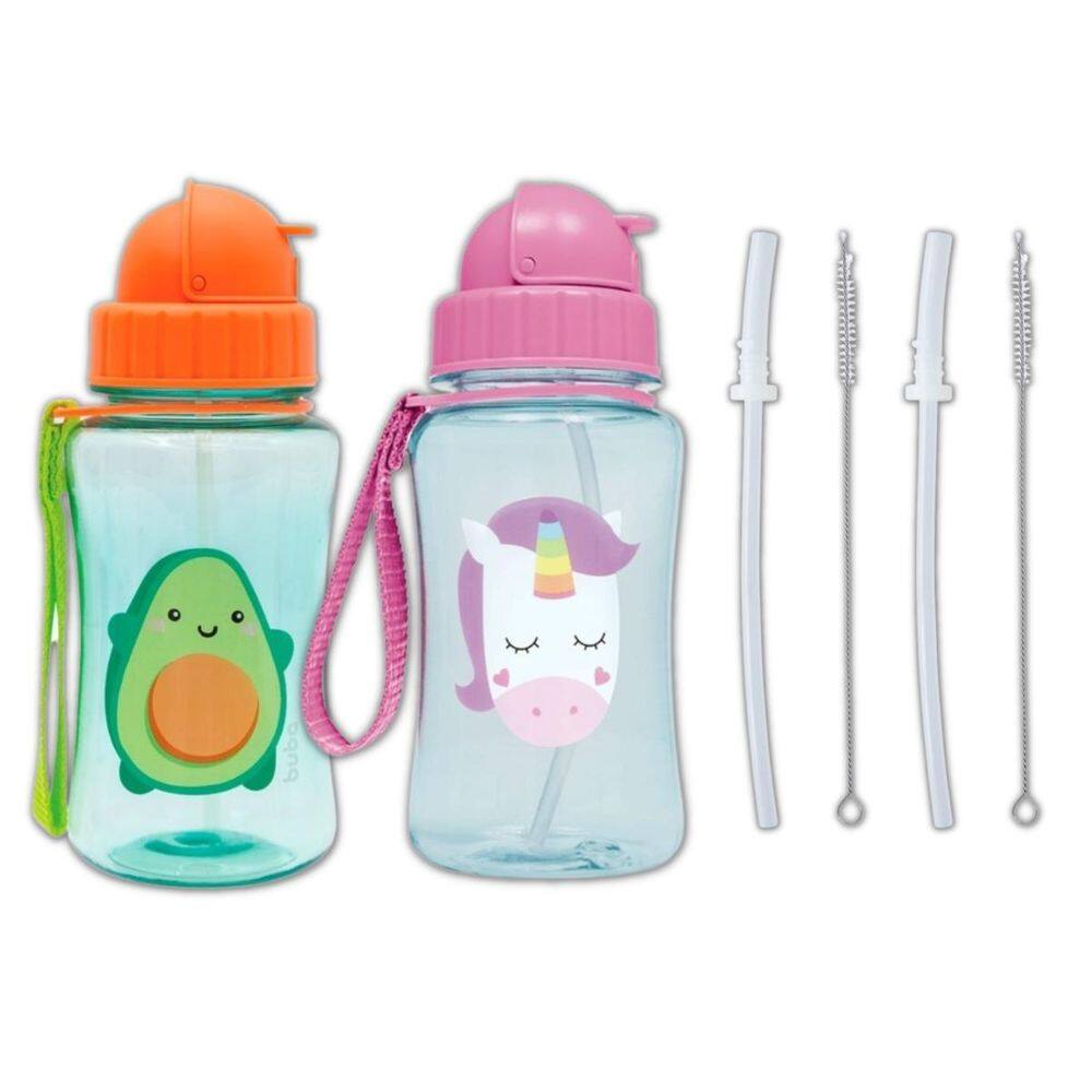 Kit 2 Garrafinhas Infantil 400 Ml Buba 2 Canudos Extra