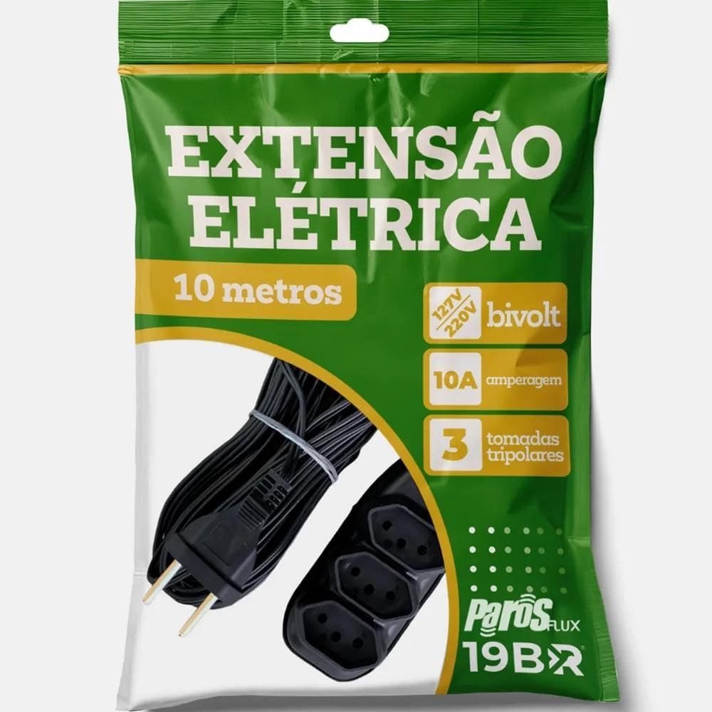 2X Extensão Elétrica 10 Metros Preto 3 Tomada Tripolar