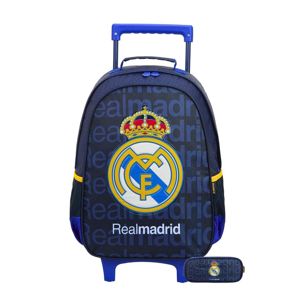 Kit Escolar Mochila De Rodinha+Estojo Triplo Real Madrid
