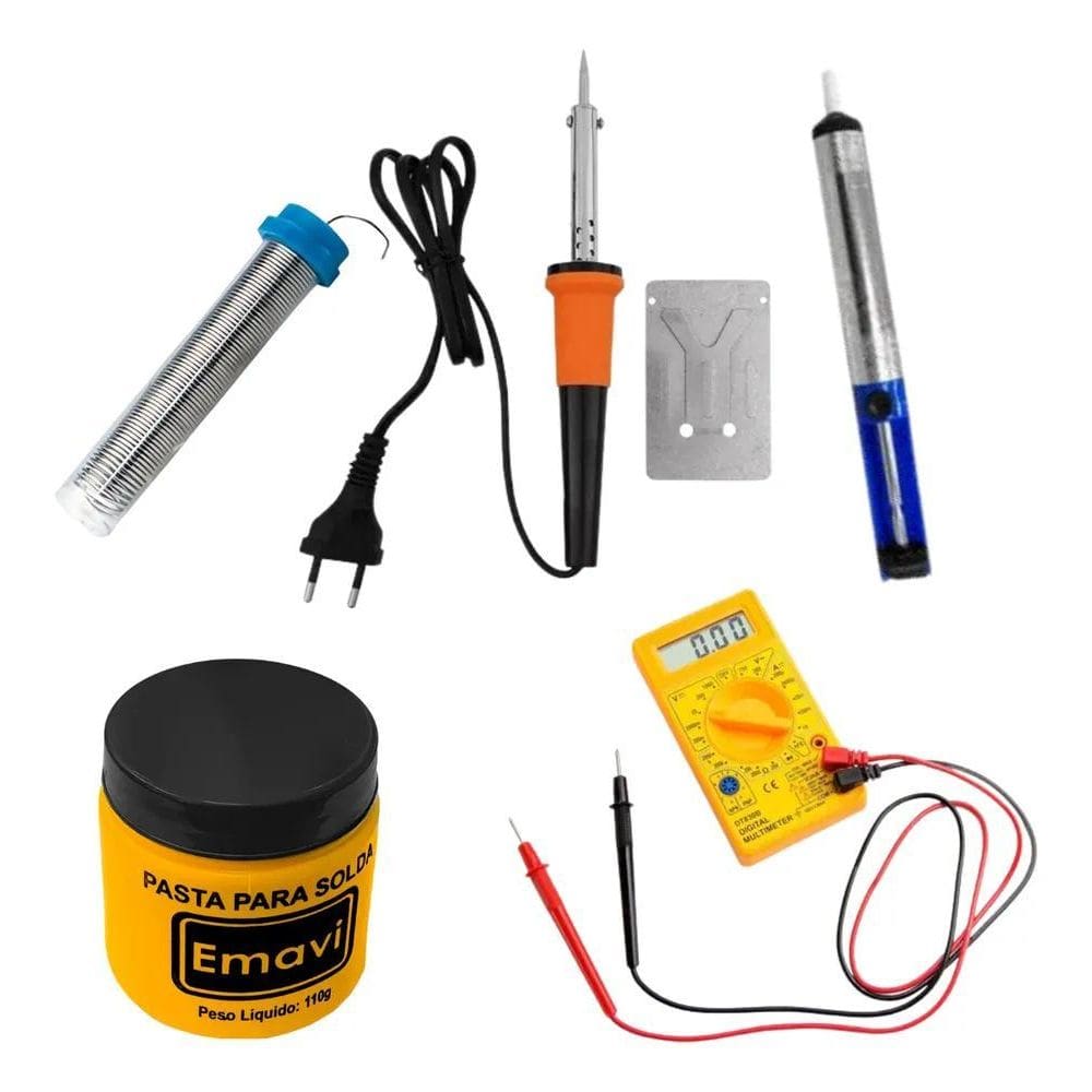 Kit Ferro De Solda 60W + Estanho, Sugador, Pasta, Multimetro