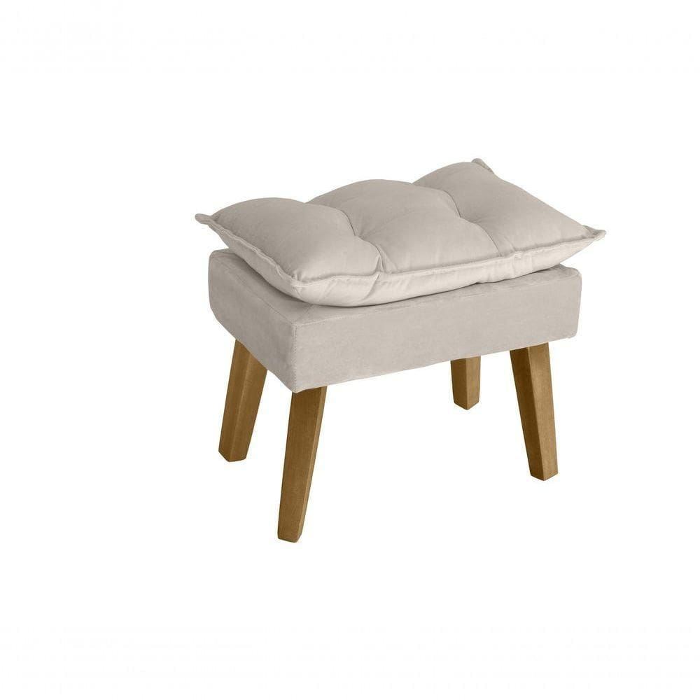 Puff Banqueta Decorativa Glamour Opala Com Pés Quadrado Bege