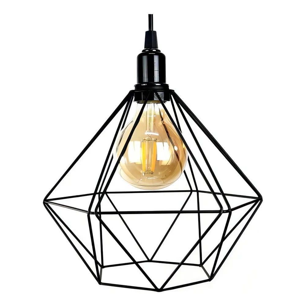 2X Pendente Luminária Diamante Aramado Preto 110/220W