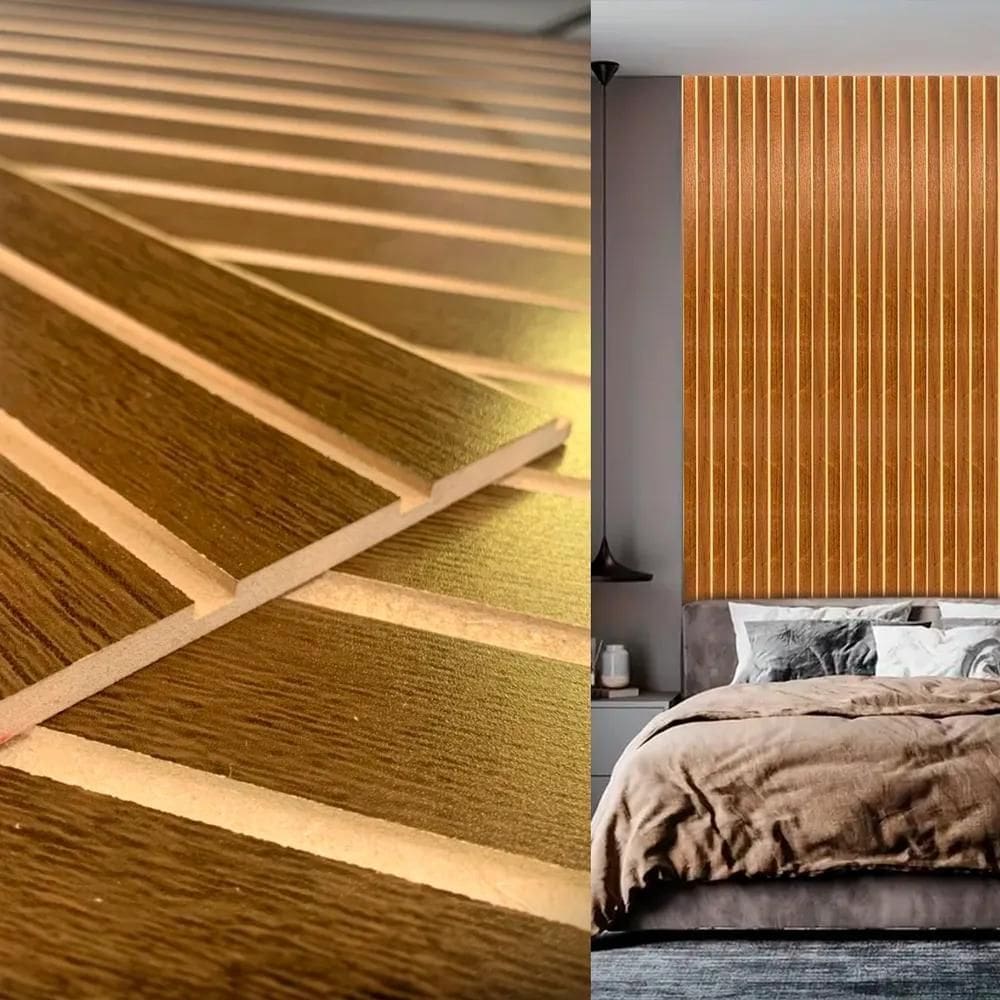 Kit 10 Placas 3D Decorativa Ripada Mdf Autocolante Cabeceira