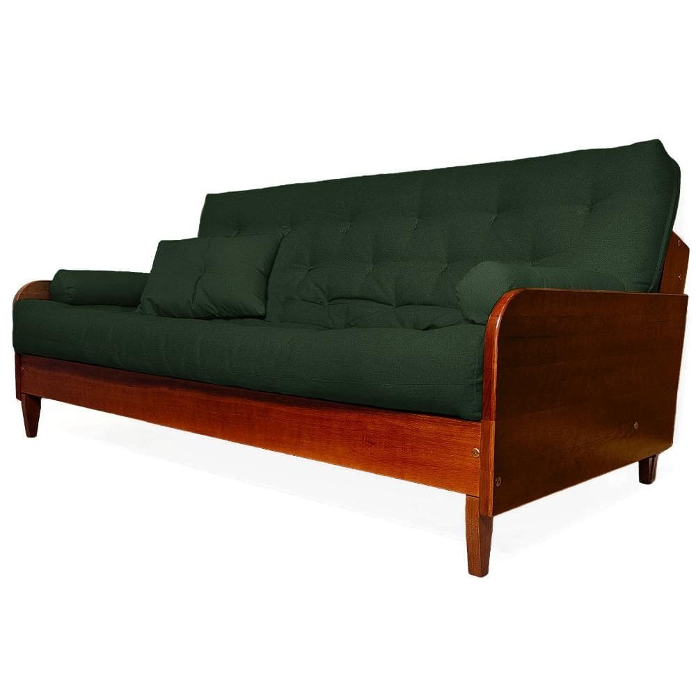 Sofá Cama Paris II Sarja em Madeira Maciça Cor Imbuia - Verde Militar