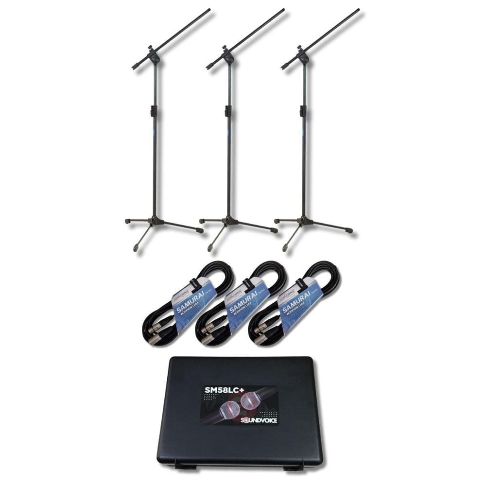 Kit 3 Microfone Sm58Lc + 3 Xlr X Xlr 5M E 3 Pedestal Mic Tps