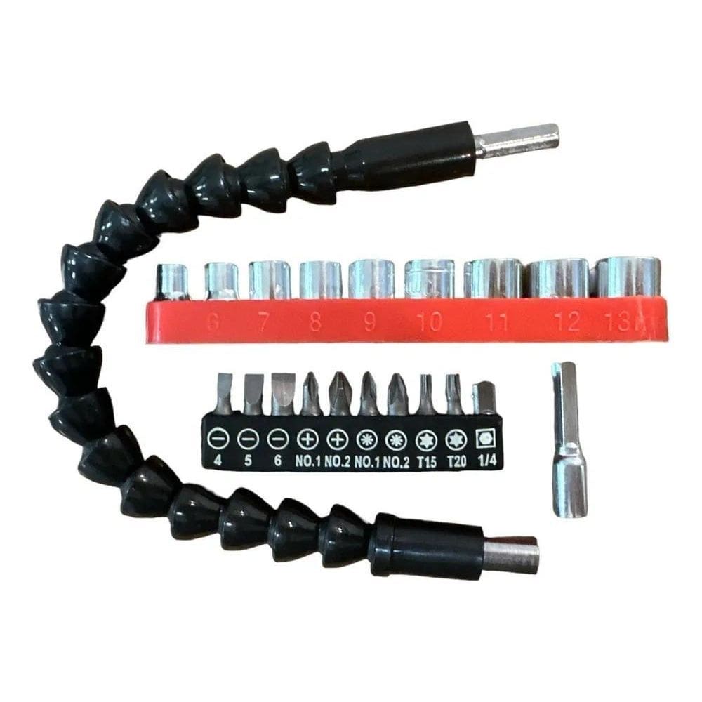 2X Jogo Com Extensor Flexivel E 21 Soquetes Bits Parafusadei