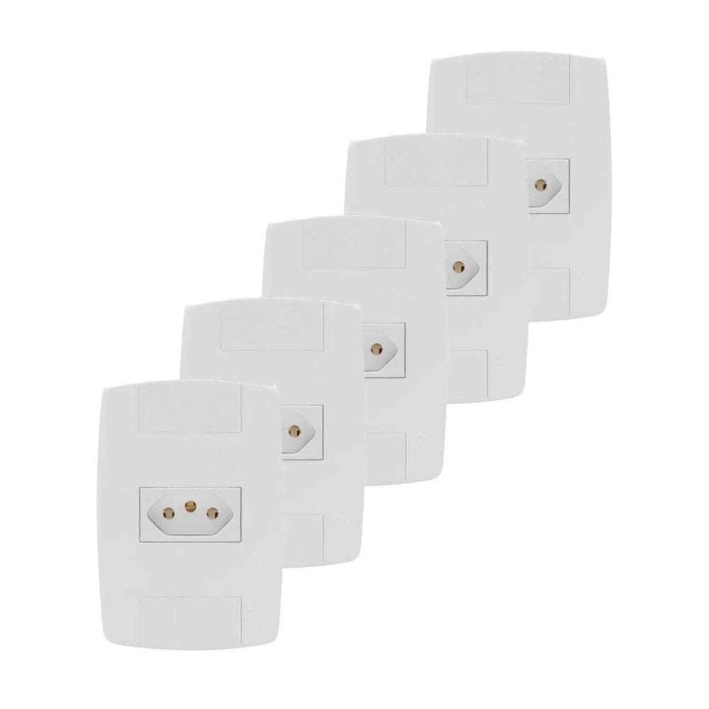 Kit 5 Tomada Elétrica Branca 2P+T 10A 250V Placa Espelho 4X2