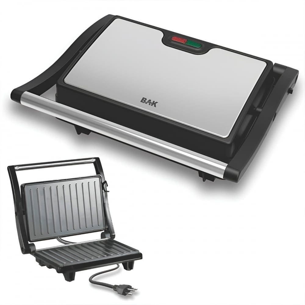 Mini Grill Elétrico de Inox 750W | Sanduicheira e Grelhador 110V