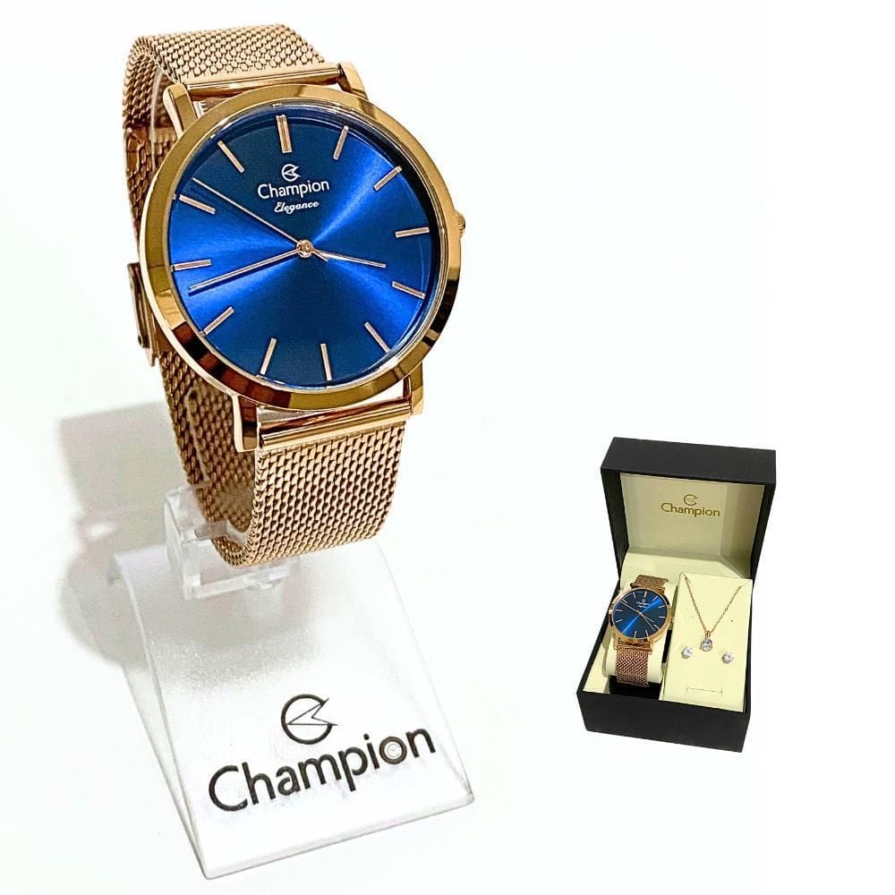 Relógio Champion Feminino Analógico Rosé Kit Cn20819K