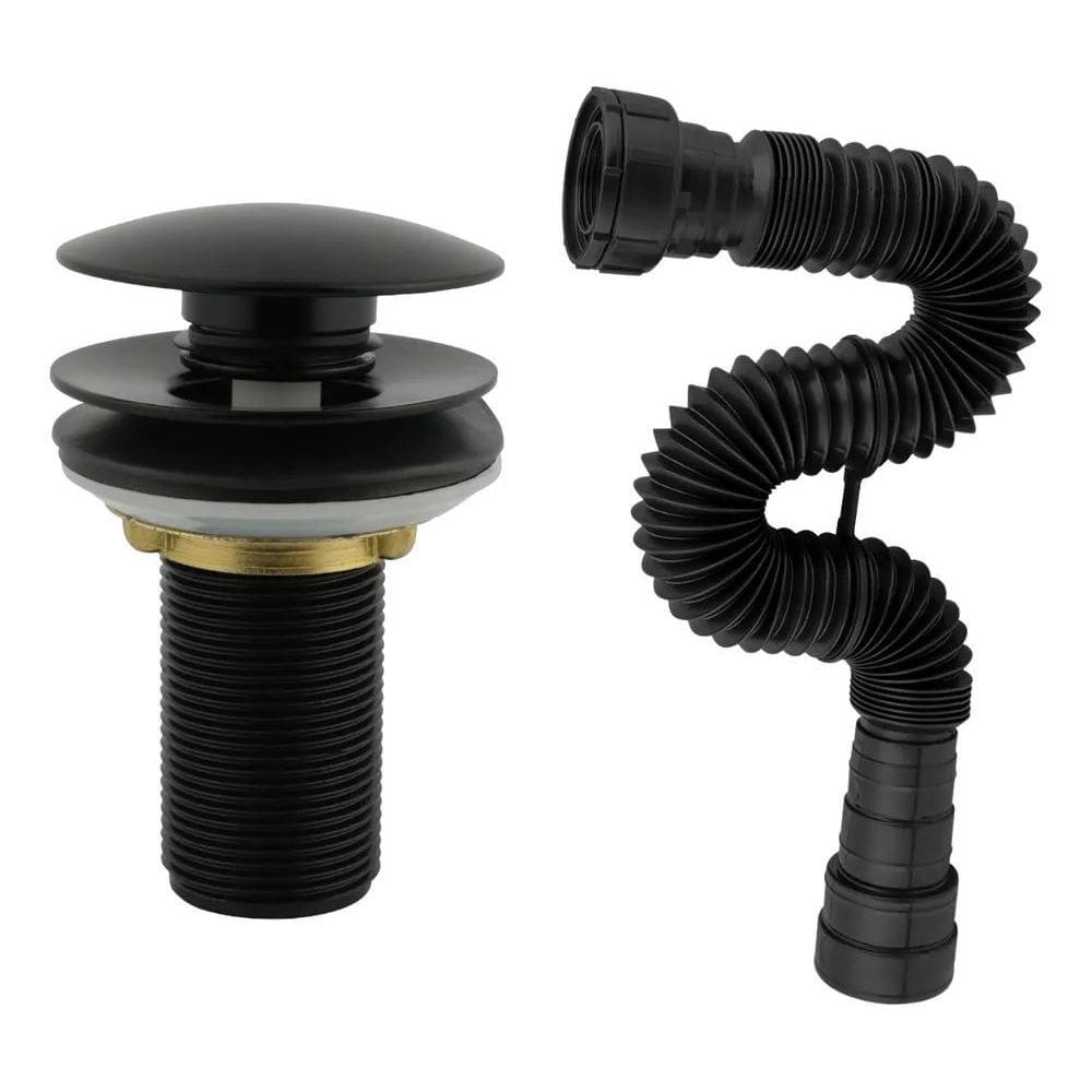 Valvula Click 7/8 Inox Preto Com Sifão 70 Cm Para Lavatorio
