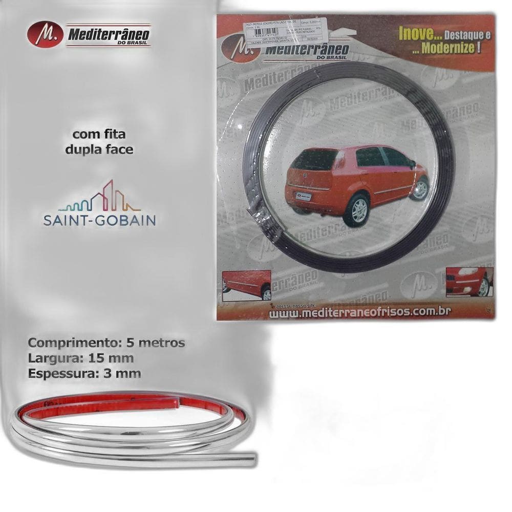 Friso Lateral Cromado Universal Flexivel 15Mm 5 Metros