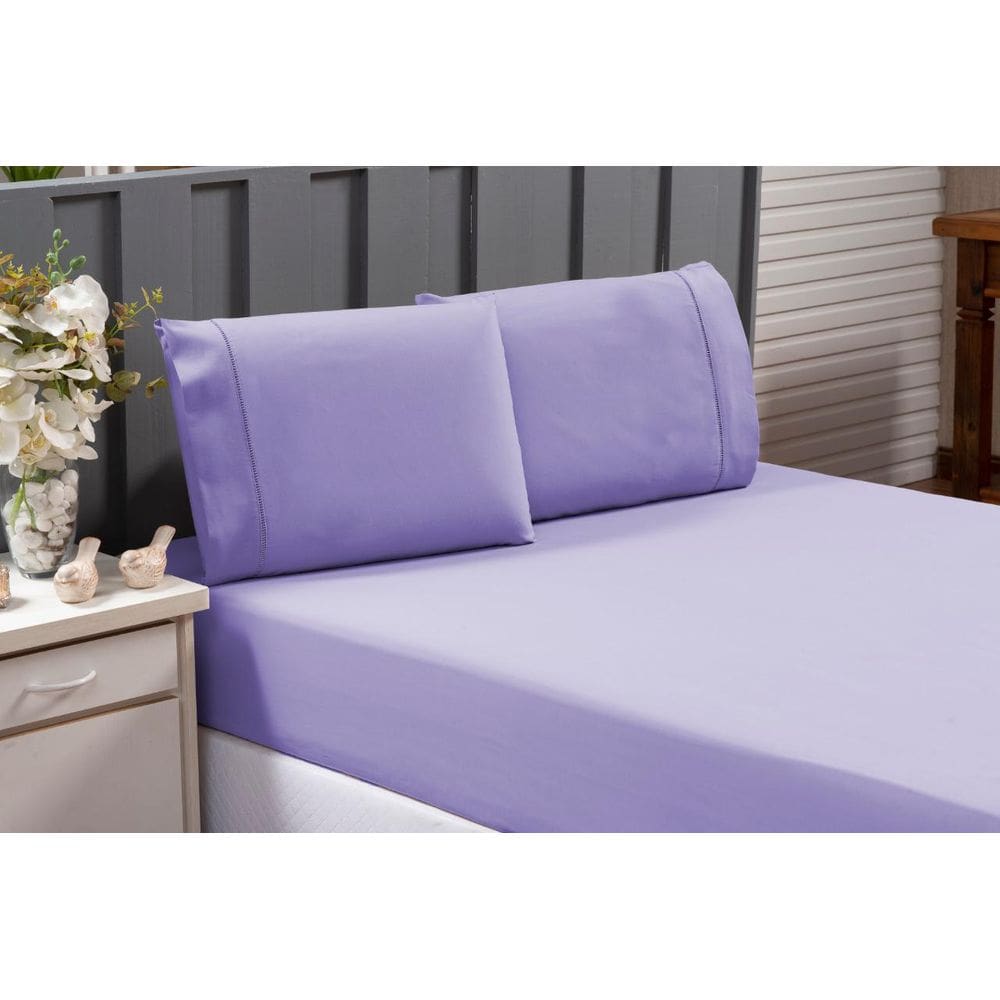 Jogo De Lençol Ponto Palito Casal Queen 100% Algodão Lilás