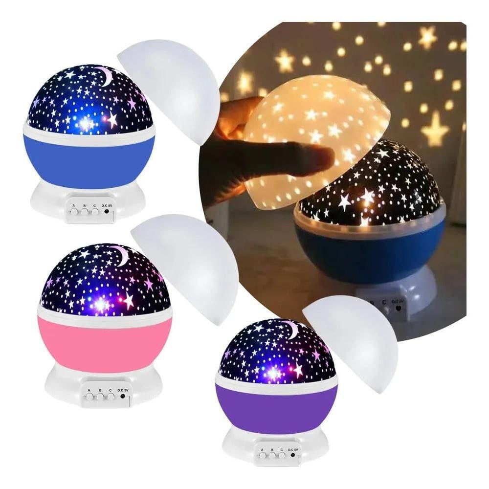 2X Luminária Projetor Estrelas 360º Led Galáxia Abajur Infan
