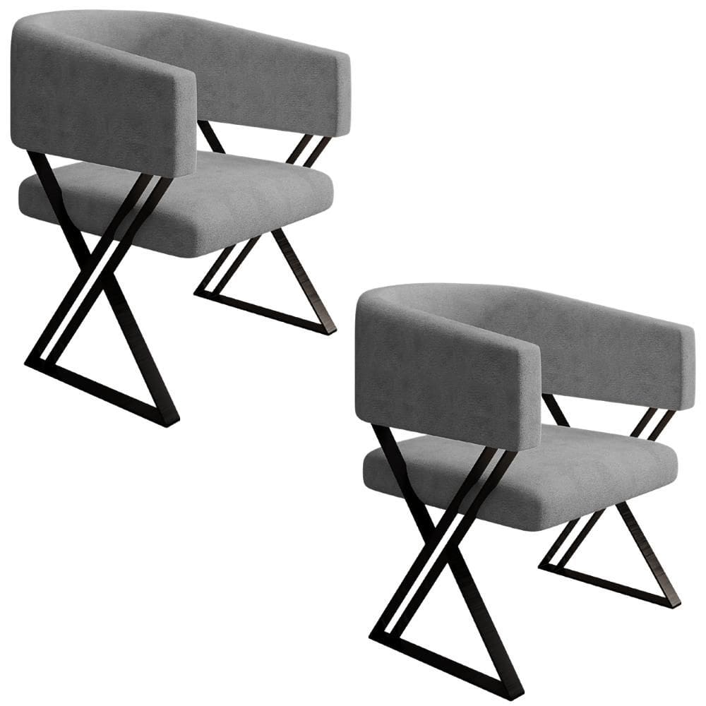 Kit 2 Poltronas Decorativas Mirela Pes Metal Linho VConcept