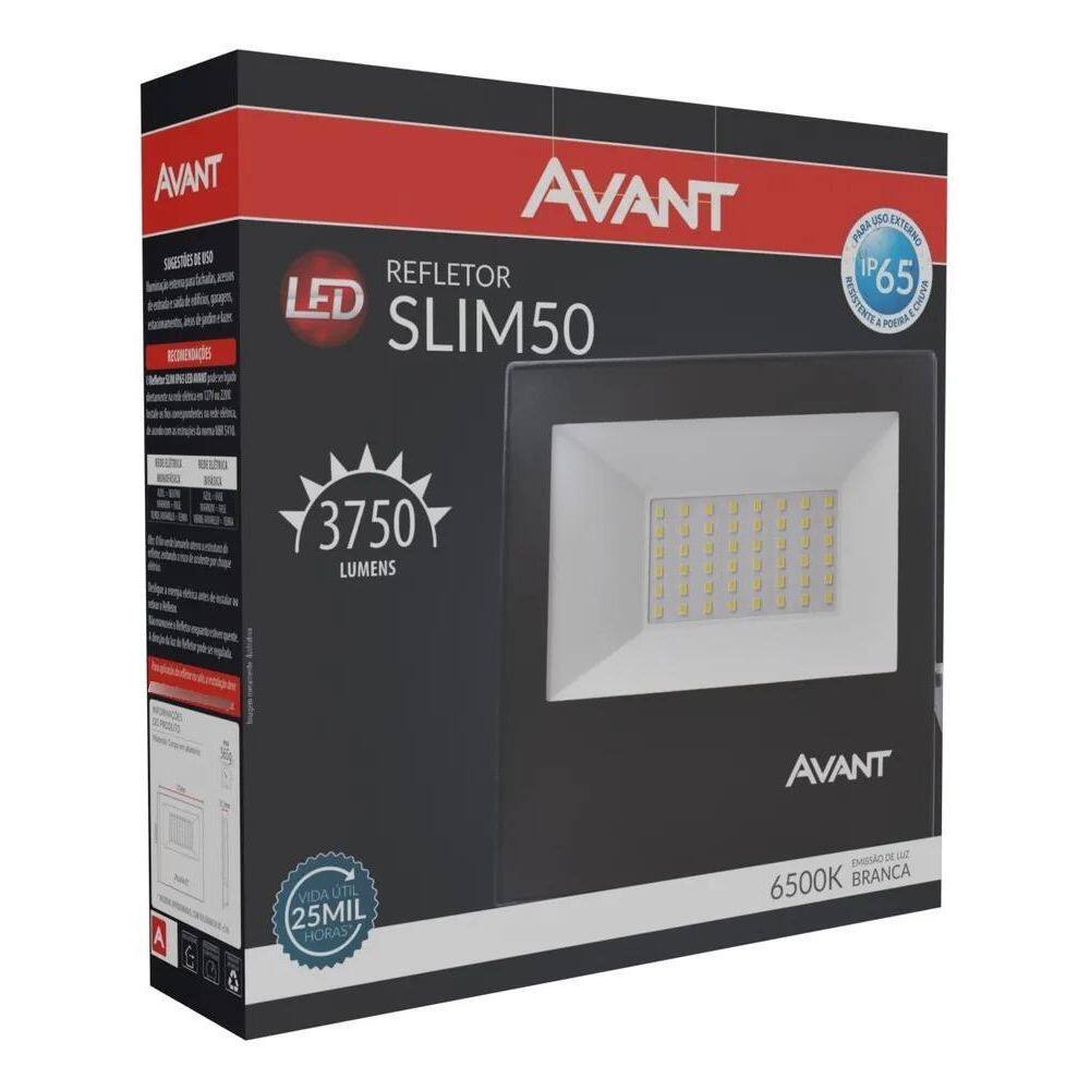 2X Refletor Led Slim 50W Bivolt Branco Frio 6500K Avant