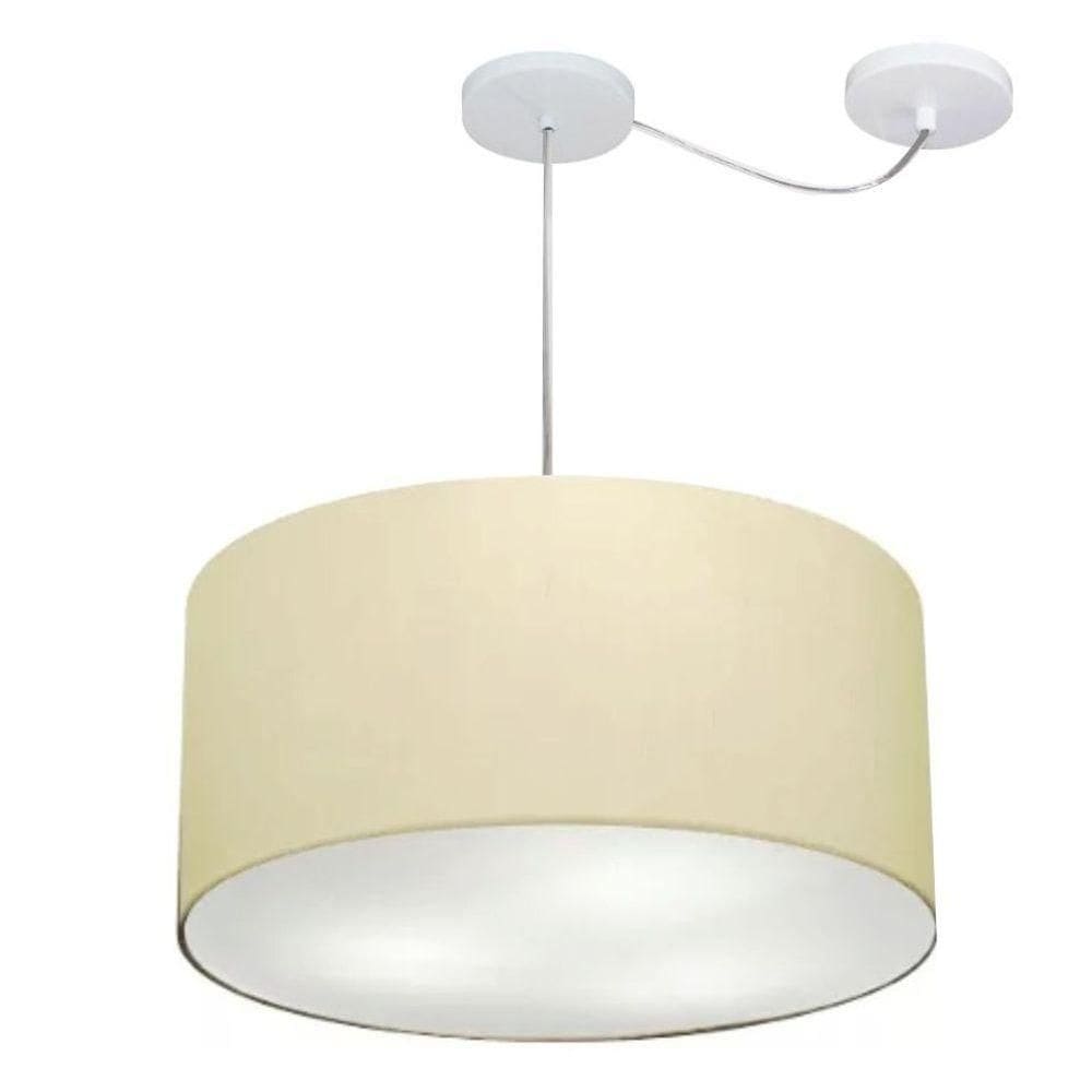 Lustre Pendente Cilíndrico Com Desvio De Centro Vivare Md-4236 Cúpula Em Tecido 45x25cm - Bivolt Algodão-crú 127/220v