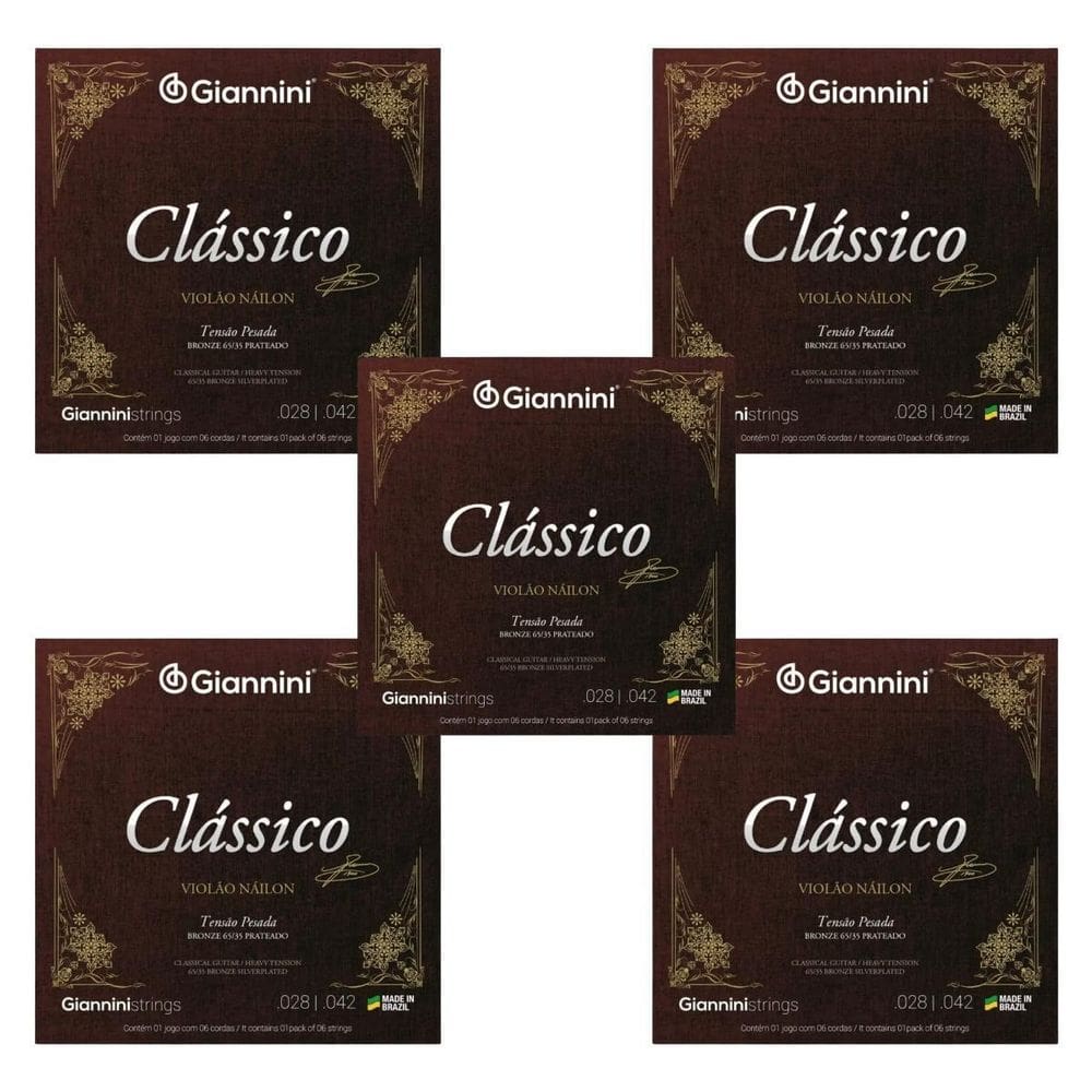 Kit 5 Encordoamento Violão Nylon Giannini Clássico Genwpa