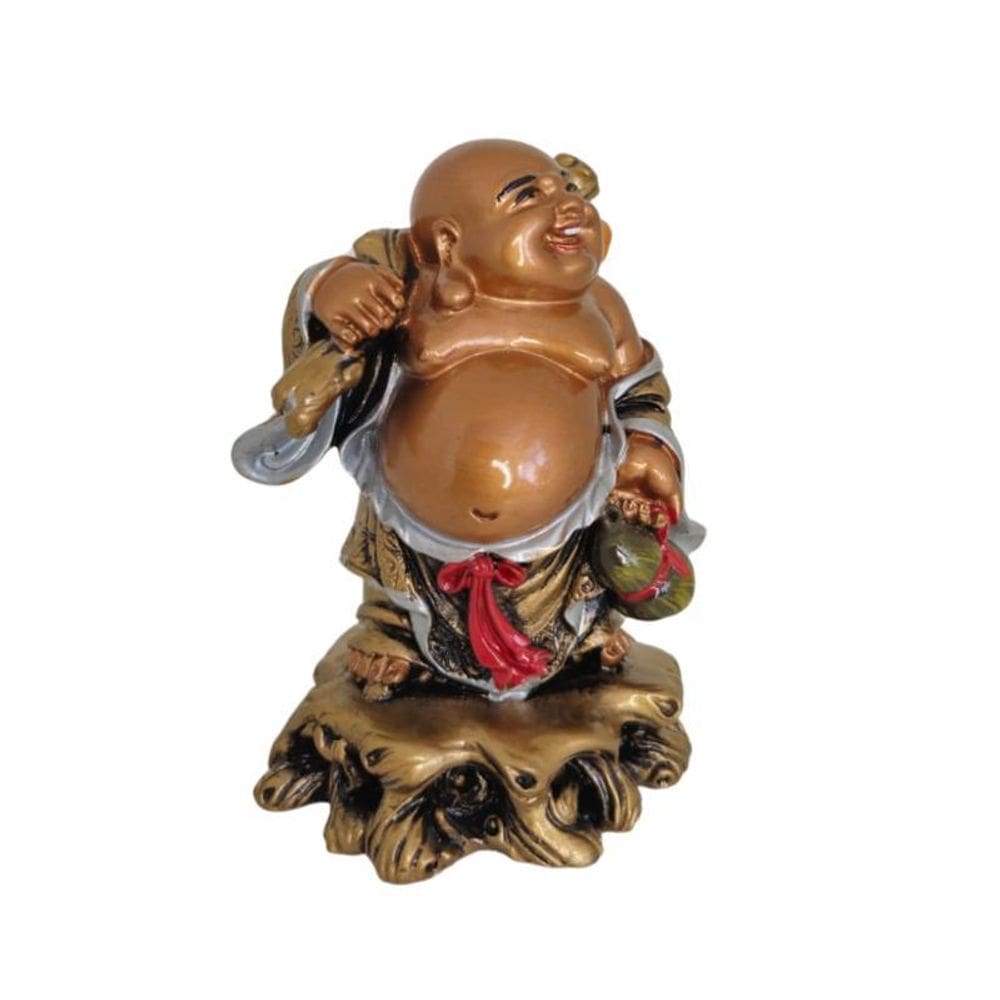 Escultura Buda Alegria Saco Ouro 12 Cm Presente E Decorações