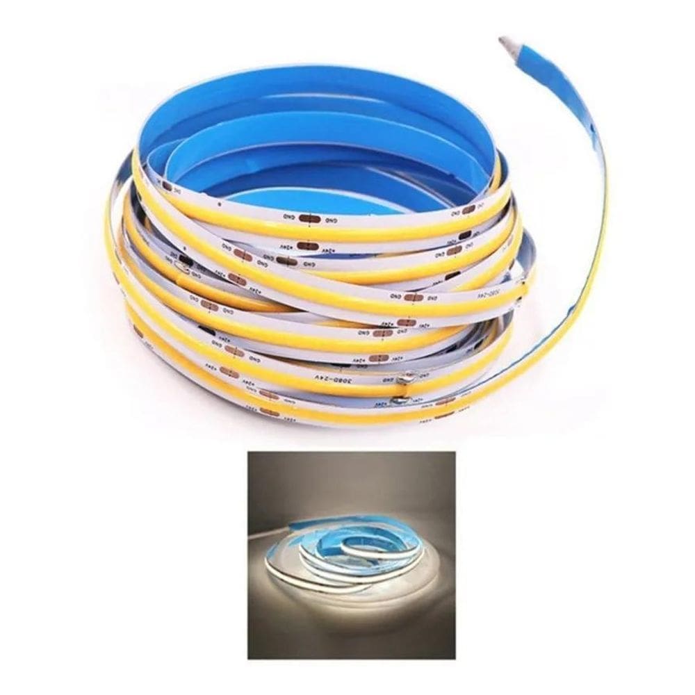 2X Fita Led Cob Branco Quent 3000K 5Mts 8Mm 252 Leds/M 12V I