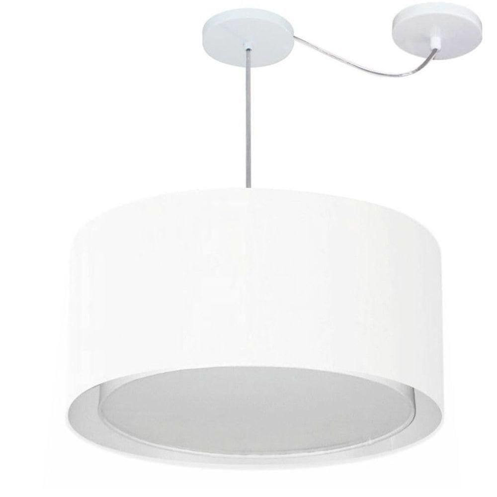 Lustre Pendente Cilíndrico Com Desvio De Centro Vivare Md-4315 Cúpula Em Tecido 50x30cm - Bivolt Branco 127/220v