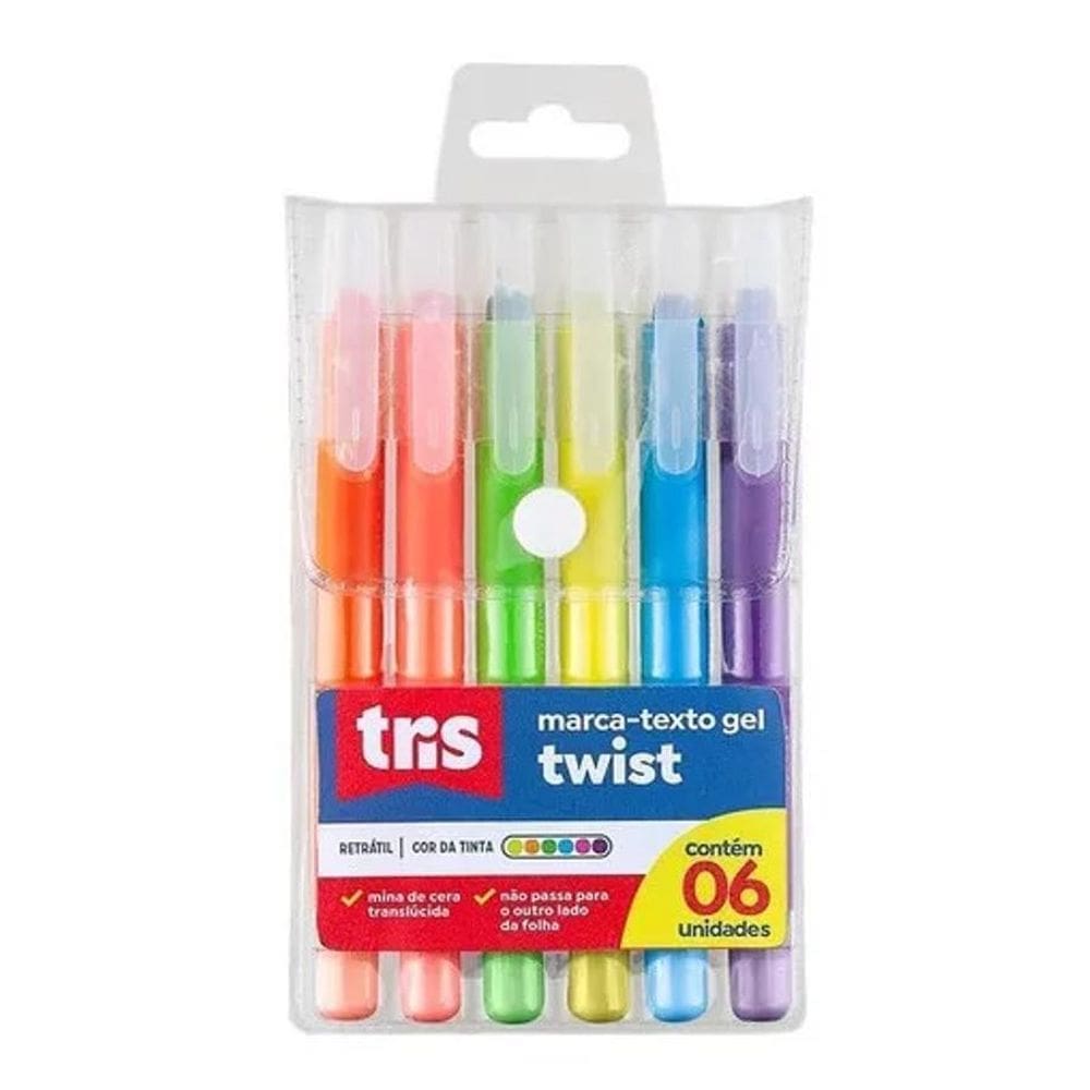 2X Marca Texto Gel Twist Tris Kit 6 Cores Ideal Para Biblia