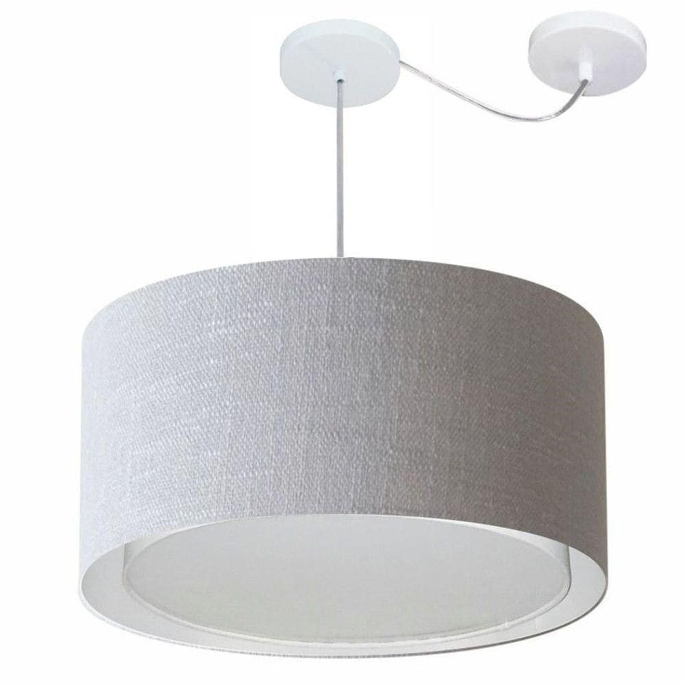 Lustre Pendente Cilíndrico Com Desvio De Centro Vivare Md-4316 Cúpula Em Tecido 55x30cm - Bivolt Rustico-cinza 127/220v
